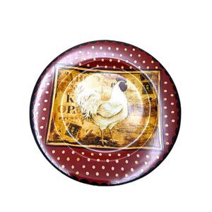 Retro Rooster Chicken Plate Sakura Salad Dish Kimberly Poloson Polka Dots